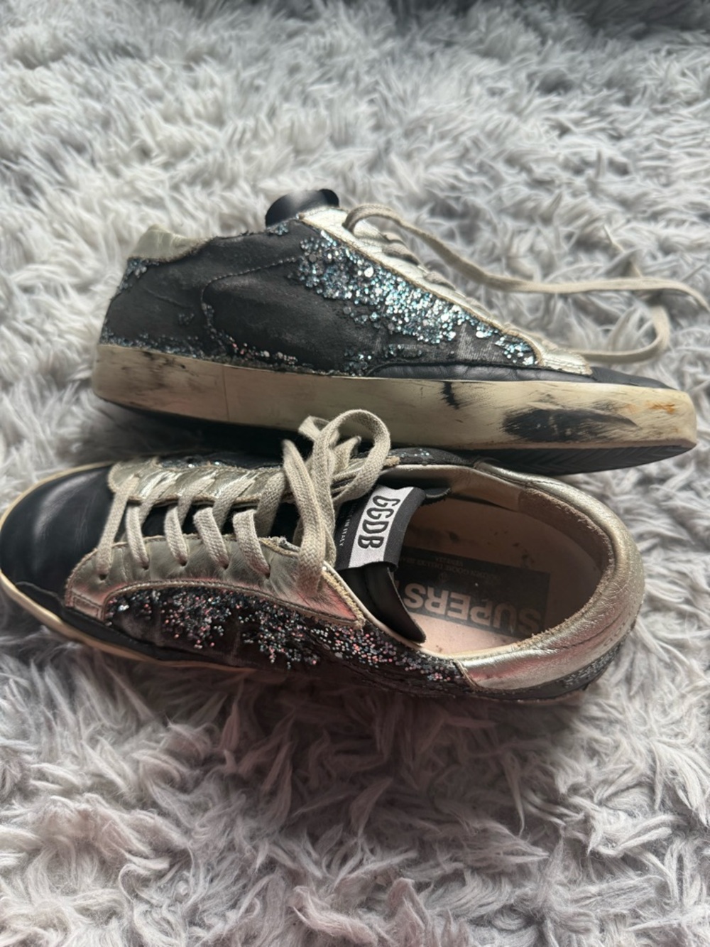Golden Goose Navy and Silver Glitter Sneakers - Picture 4 of 11